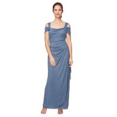 Imagem de Alex Evenings Vestido feminino longo com ombro vazado, mãe da noiva, Glitter azul empoeirado, 46