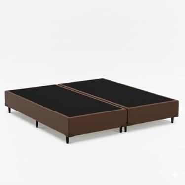 Imagem de Cama Box Queen Bipartido 79, Pés de Madeira (Corino, Marrom)