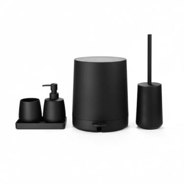 Imagem de Kit Banheiro 5 Peças Preto - Lixeira, Escova Sanitária, Porta-Escova, Dispenser e Bandeja