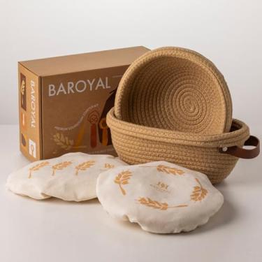 Imagem de BARoyal Conjunto de cesta para pão Banneton com crosta de algodão crosta, cestas de pão ovais e redondas com forros e capas para assar pão artesanal, suprimentos para assar pão de fermento (marrom)