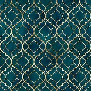 Imagem de Papel de parede de fundo azul profundo com linhas douradas e padrões geométricos Papel de parede de contato 17,71 x 300.0 cm vinil impermeável para cozinha, sala de jantar, quarto, escritório, bancada