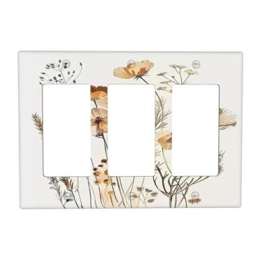 Imagem de DWBGUO Capas de tomada decorativas com lírios, orquídeas, flores, arranjos florais, placa de parede de 3 grupos, capa de interruptor de luz tripla para interruptor de luz GFCI placa frontal para