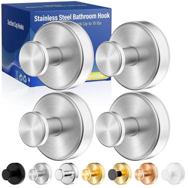 Imagem de Ganchos de ventosa para chuveiro, ganchos de toalha removíveis sem broca, ganchos de sucção fortes atualizados de 6,8 kg para azulejo de banheiro, parede de chuveiro, porta de vidro, bucha de cozinha