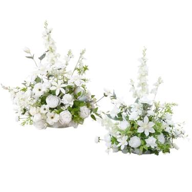Imagem de Angela flower 2 peças de 53,3 cm branco livre flores buquê artificial arranjos de rosas bolas para centro de mesa de casamento, cadeira, corredor, decoração de flores