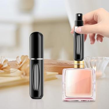 Imagem de Atomizador de perfume recarregável, mini frasco de spray de viagem de 4,8 g com janela de nível, recipiente de fragrância reutilizável portátil para uso diário (preto)