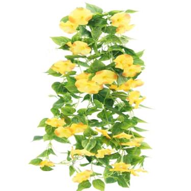 Imagem de FERIAL Vinhas artificiais, guirlanda de flores de seda de 4,5 m para uso ao ar livre, videira amarela, glória, flores artificiais, guirlanda, planta verde falsa, 2 peças para decoração de banquetes de