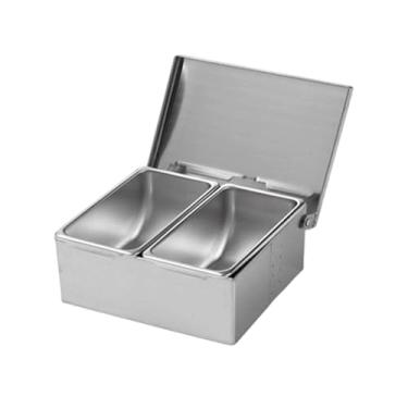 Imagem de KiBcsLic Bandeja porta-condimentos em aço inoxidável, multiuso, à prova de poeira, ideal para temperos e especiarias, perfeita para festas e uso doméstico, 2 Grades