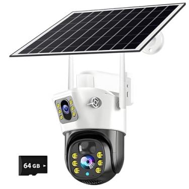 Imagem de Câmera de segurança WiFi alimentada por energia solar com rotação de 360 graus, clareza de 4 MP, à prova d'água, inclui cartão de 64 GB