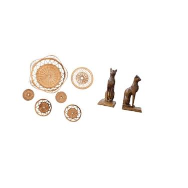 Imagem de Fenteer Arte de Parede em Rattan Trançado E Estátua de Gato Egípcio, Suportes para Livros, Ornamentos Decorativos para Sala de Chá, Quarto, Escritó