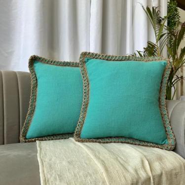 Imagem de Export House Conjunto de 2 capas de almofada com franjas de linho 45,7 x 45,7 cm – Capas de almofada decorativas brancas Boho Farmhouse com borlas para sofá, cama, decoração de casa moderna neutra