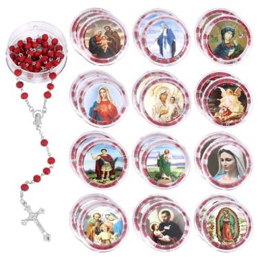 Imagem de ORIGACH 24 colares de rosários católicos com caixa de presente, contas vermelhas de madeira, cruz, rosário religioso, presentes católicos, presentes a granel para mulheres, homens, lembrancinhas de