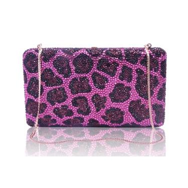 Imagem de Bestenda Bolsa de mão Leaprod de cristal para mulheres, formal, exclusiva, para casamento, animal, strass, festa noturna, Fúcsia, Large