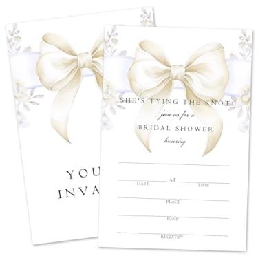 Imagem de ZARYFANCHY Convites de chá de panela para novos casais, preencher convites de casamento em branco com envelopes, 25 convites de chá de panela de laço, lembrancinha de festa de noivado e suprimentos