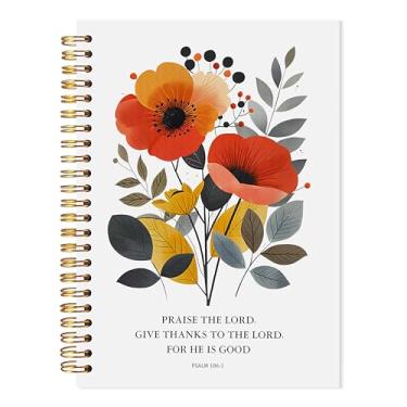 Imagem de LADOCK Caderno cristão floral boho, diário de versículo bíblico de salmo 106:1, presentes religiosos cristãos para mulheres, caderno espiral de escrituras religiosas, diário de oração para mulheres