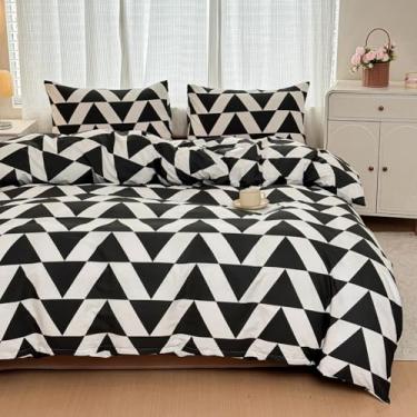 Imagem de BlueBlue Conjunto de capa de edredom infantil, 100% algodão, para crianças, adolescentes, meninos, meninas, 1 capa de edredom e 2 fronhas, estampa de desenho animado (triângulo preto, casal/queen (222