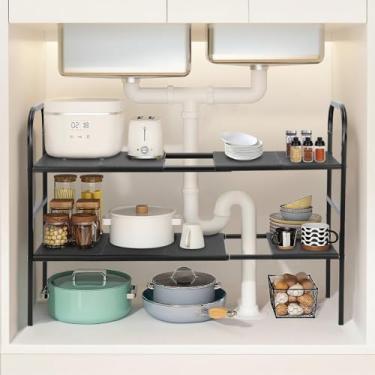 Imagem de Organizador de Armario Cozinha, Prateleira Expansível Sob a Pia de 2 Camadas com 10 Painéis Removíveis para Armário de pia de Cozinha, Guarda-Roupa