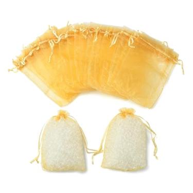 Imagem de 50 peças de bolsas de joias de organza 10 x 15 cm Goldenrod transparente laranja cordão organza sacos de presente festa de casamento Natal Dia dos Namorados bolsas de embalagem de joias