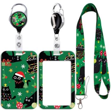 Imagem de Cordão de Natal para crachás de identificação, suporte de crachá vertical com clipe retrátil para chaveiro com suporte de identidade, protetor de cartão de nome para mulheres, professoras e