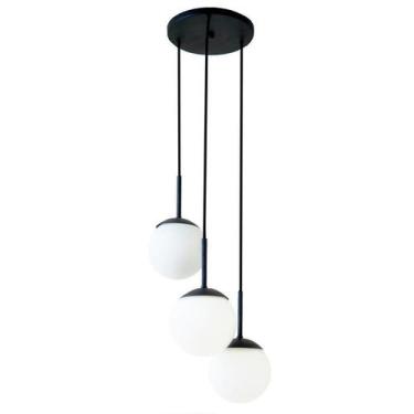 Imagem de Luminária Pendente Triplo Globo Vidro 12Cm Jabuticaba Preto - Single L