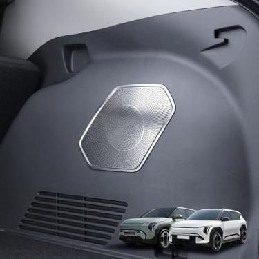 Imagem de Cnaurda Capa de alto-falante de áudio para porta-malas traseiro da terceira fileira do carro, buzina decorativa de aço inoxidável, compatível com acessórios Kia EV3 2024 2025 LHD (prata)