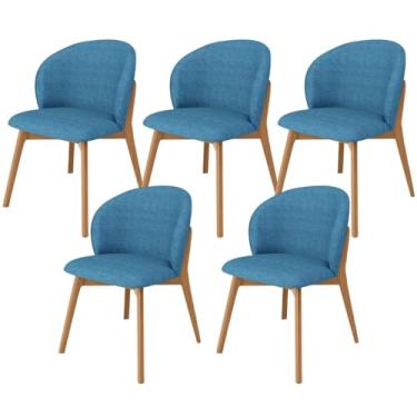 Imagem de Kit 05 Cadeiras de Jantar e Estar Living Estofada Mia L02 Linho Azul - Lyam Decor