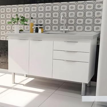 Imagem de Gabinete Cozinha 114cm Armário 3 Gavetas 2 Portas Multiuso (Branco)