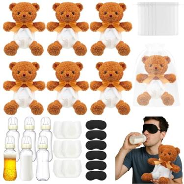 Imagem de Yearntown Conjunto de 6 mamadeiras, jogos de chá de bebê, urso castanho, castanho, vendado, kits de troca de fraldas, fraldas, máscaras de olhos vendados, urso, chá de bebê, presentes para convidados