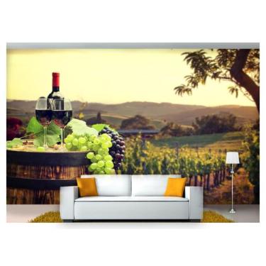 Imagem de Papel De Parede Barril Vinho Cacho De Uva 3D Al235 - Você Decora