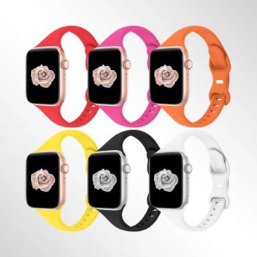 Imagem de Pulseiras esportivas finas compatíveis com Apple Watch de 40 mm, 38 mm, 44 mm, 45 mm, 46 mm, 42 mm, 41 mm e 49 mm, SE, séries 11, 10, 9, 8, 7, 6, 5, 4, 3, 2 e 1, para mulheres e homens, macia e