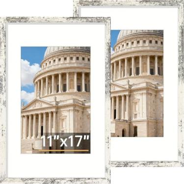 Imagem de Vittanly Conjunto de 28 x 17 porta-retratos de 28 x 43 cm, moldura de madeira maciça para fotos e impressões de arte de parede, exibição de 20 x 30 cm com tapete ou 28 x 43 sem tapete, branco