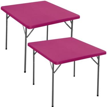 Imagem de Pacote com 2 toalhas de mesa quadradas elásticas para mesas de cartão de 91 x 91 cm, capa de mesa de piquenique à prova d'água, elástica, lavável, pátio, dobrável, para uso ao ar livre, para