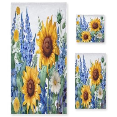Imagem de Blueangle Conjunto de toalhas de girassol bluebells - 3 peças de toalhas de banheiro macias absorventes para spa e decoração de casa (inclui banho, toalha de mão e toalha) #415