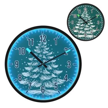 Imagem de Blueangle Relógio de parede LED que brilha no escuro e ativado por voz, silencioso design de árvore de Natal verde de 30,5 cm, operado por bateria para decoração de quarto e sala de estar (85)