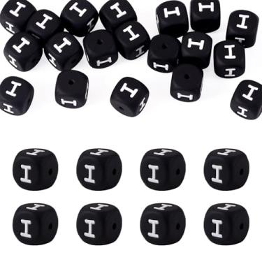 Imagem de 20 contas de silicone cubo letra I 12 x 12 x 12 mm alfabeto quadrado contas espaçadoras de borracha para pulseira da amizade, chaveiros, cordões, canetas, artesanato faça você mesmo, fabricação de