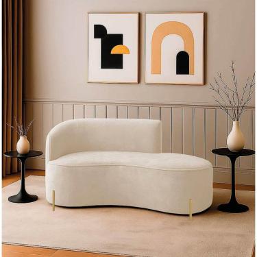 Imagem de Sofá 2 Lugares Orgânico 140cm Pé Dourado Morgan Cotelê Ext/veludo D03 - D'rossi Cor Bege