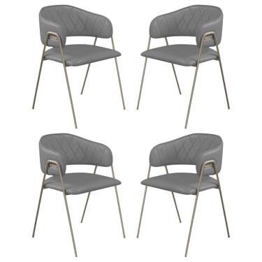 Imagem de Conjunto 4 Cadeiras Veneza Couro Cinza Metal Champanhe