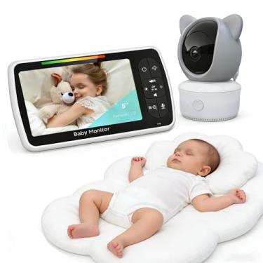 Imagem de Babá Eletrônica, 5" 720P HD Bebê Câmera com Tela, Áudio Bidirecional, Night Vision, Zoom Digital, Economia de energia VOX, Canção de Ninar, Temperatura Ambiente, Monitor de Bebe para Pais Novos