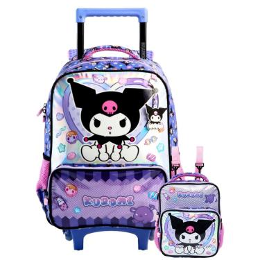 Imagem de Kit Kuromi Hello Kitty Mochila Rodas + Lancheira Holografica