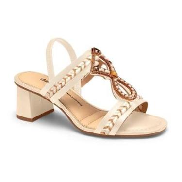 Imagem de Sandália Salto Grosso Tira Trançada Aplique Feminina Dakota Bco Off 36-Feminino