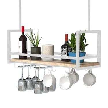 Imagem de Rack de exibição de vinho, rack de garrafa de vinho, prateleira de metal para pendurar em ferro com suporte de taça de vinho, prateleira de exibição de vinho montada na parede, prateleiras flutuantes