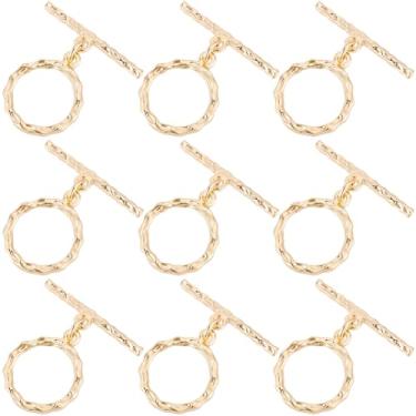 Imagem de Beebeecraft 1 caixa com 12 conjuntos de fechos de alternância de latão banhado a ouro 18 K com fecho de extremidade de anel redondo em T Fecho OT para fazer joias, colar de pulseira faça você mesmo