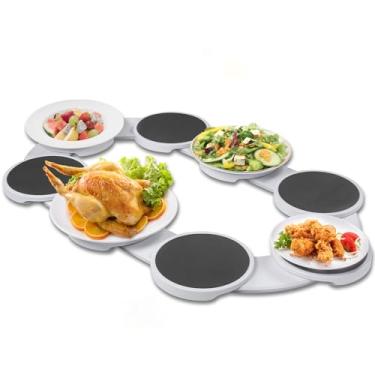 Imagem de LENND Lazy Susan toca-discos expansível, bandeja de servir mesa giratória 360° para mesas retangulares e oblongas, bandeja giratória reutilizável portátil para armário de despensa de cozinha, mesa de