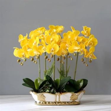 Imagem de LMJYU Flores artificiais Phalaenopsis com vaso de cerâmica Flor artificial 43 cm Orquídea artificial artificial artificial de poliuretano orquídeas modernas