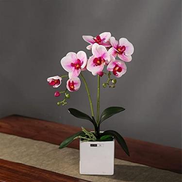 Imagem de Conjunto de flores artificiais, orquídeas artificiais em vaso, bonsai Phalaenopsis, plantas falsas, centros de mesa para sala de jantar, sala de estar