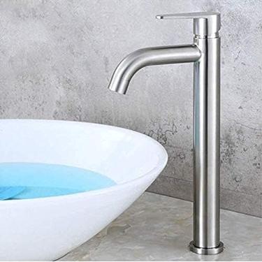 Imagem de LMJYU Torneira elegante e elegante para lavatório de banheiro 304 aço inoxidável pia torneira de água fria acabamento de níquel