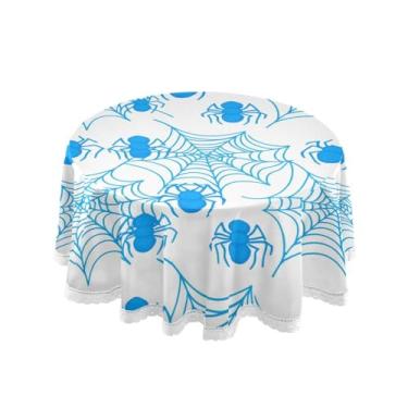 Imagem de Qilmy Toalha de mesa redonda azul Halloween 152 cm, resistente à água, à prova de derramamento, capa de mesa grande para jantar de reunião de família em ambientes internos e externos, festa de