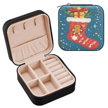 Imagem de Wassud Estojo de joias de viagem de Natal para mulheres, meninas, senhoras, noiva, mini organizador de joias de couro PU, caixa quadrada de armazenamento de joias para brincos, anéis, colar e