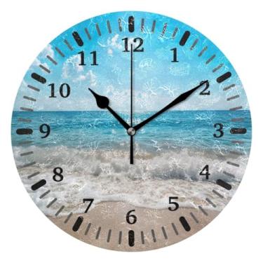 Imagem de CEBUGI 1 relógio de parede Blue Wave 1 relógio redondo operado por bateria relógios de parede silenciosos sem tique-taque para cozinha, banheiro, quarto, escritório, decoração 25,4 cm