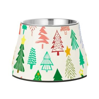 Imagem de Burbuja Tigela de árvore de Natal para cães de aço inoxidável para comida e água, antiderrapante para cães médios e gatos, 590 ml