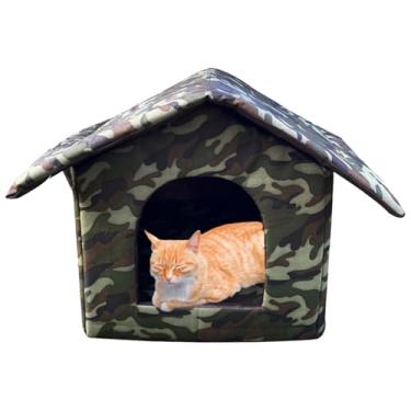 Imagem de Casa de abrigo para gatos,Casa de gatos para exterior - Cama de cachorro quente em condomínio à prova de frio - Caverna para animais de estimação de inverno, casa de dormir para selvagens e vadi